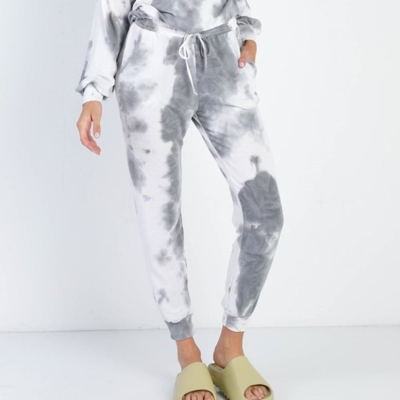 Charcoal Tie-Dye Off-The-Shoulder Top High Waist Pants Set - Picture 6 of 9